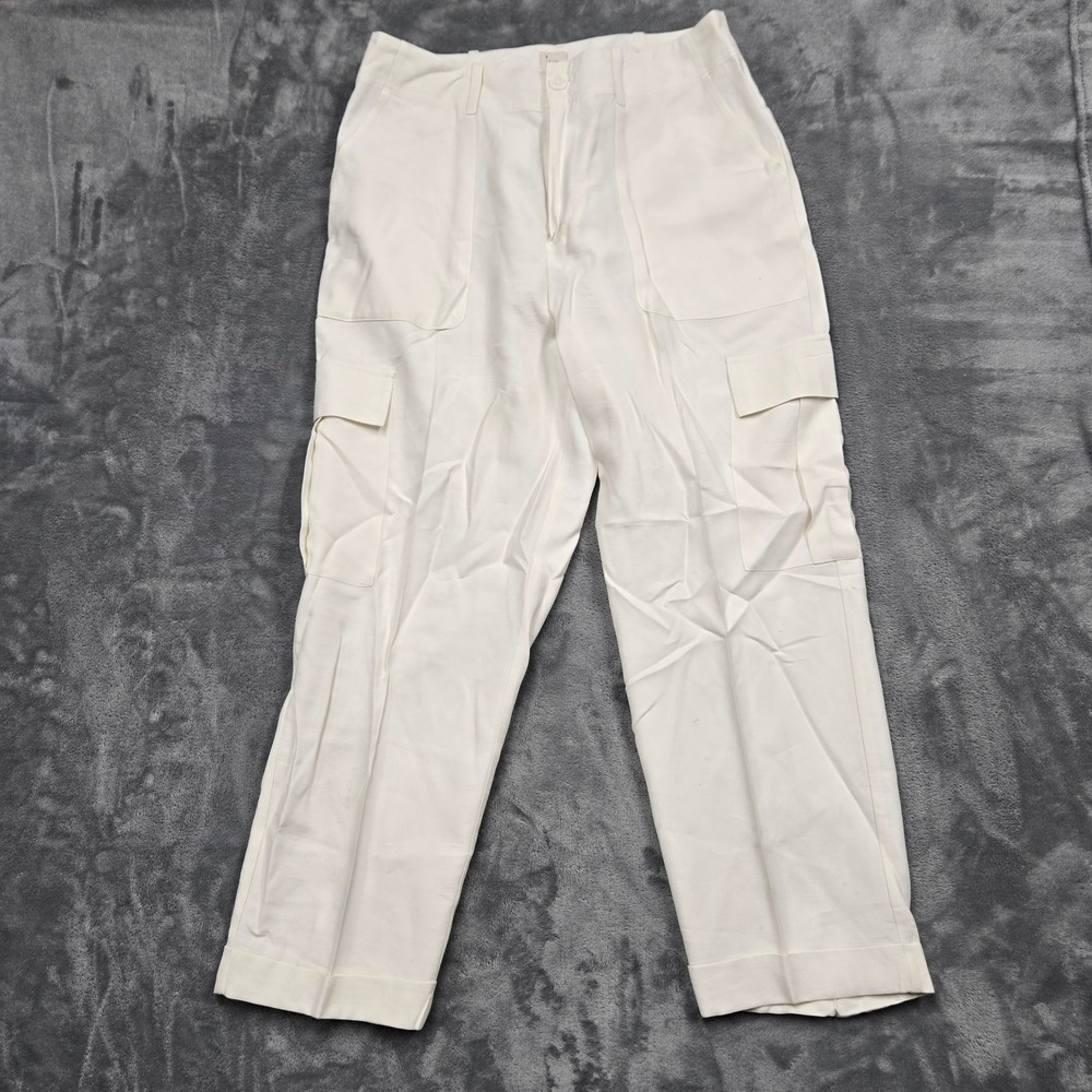 A New Day Womens White High Rise Cargo Pants Size 10 Straight Leg Utility